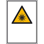 Warn-Kombischild mit einem Warn-Lagerschild, Folie, SL 20,0 cm, Warnung vor optischer Strahlung,