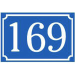 Nostalgie-Linie Hausnummernschild, blau/weiß, mit Antiqua-Rand