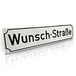 Nostalgie-Linie Straßenschild, weiß/schwarz, mit Antiqua Rand