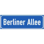 Nostalgie-Linie Straßenschild, blau/weiß, mit Antiqua Rand