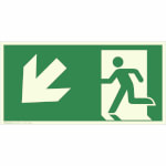 Fluchtwegschild - langnachleuchtend Notausgang links, schräg abwärts (Kombischild)
