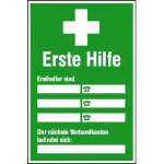 Aushang - Erste Hilfe  - langnachleuchtend Ersthelfer-Verzeichnis