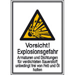 Warn-Kombischild Vorsicht! Explosionsgefahr Armaturen und