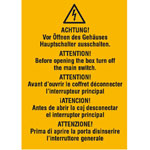 Warn-Kombischild Vor Öffnen des Gehäuses Hauptschalter ausschalten/