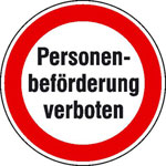 Hinweisschild zur Betriebskennzeichnung Personenbeförderung verboten