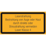 Warn-Zusatzschild / Laserkennzeichnung Laserstrahl. Bestrahlung von Auge oder Haut durch