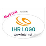 Individuell gefertigte Produkt- und Werbetiketten PVC-Folie 0,1 mm weiß, formgestanzt, oval