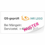 Individuell gefertigte QS-Etiketten zu 12 Stück auf Bogen PVC-Folie 0,1 mm weiß, formgestanzt,