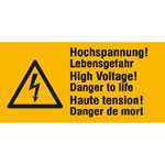 Warn-Kombischild auf Bogen Hochspannung Lebensgefahr/ 3-sprachig (D / GB / F)