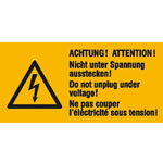 Warn-Kombischild auf Bogen Achtung! Nicht unter Spannung ausstecken/
