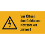 Warn-Kombischild auf Bogen Vor Öffnen des Gehäuses Netzstecker ziehen