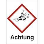 GHS-Gefahrstoffetikett Kombischild mit Text: Achtung
