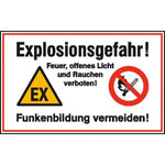 Hinweisschild zur Betriebskennzeichnung Explosionsgefahr! Feuer, offenes Licht und Rauchen