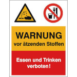 Warn- Verbots- Kombischild Warnung vor ätzenden Stoffen