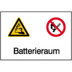 Warn-, Verbots-Kombischild Batterieraum