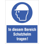 Gebots-Kombischild, In diesem Bereich Schutzhelm tragen!