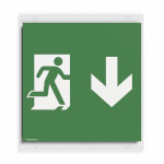 Piktogrammscheibe für Cube Lux Rettungszeichenwürfel Notausgang rechts mit Zusatzzeichen: Richtungsangabe abwärts