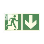 Fluchtwegschild Glas Serie - langnachleuchtend Notausgang rechts mit Zusatzzeichen: Richtungsangabe abwärts