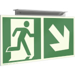 Fahnenschild Fluchtwege langnachleuchtend Notausgang rechts abwärts mit Zusatzzeichen