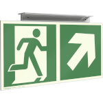 Fahnenschild Fluchtwege langnachleuchtend Notausgang rechts aufwärts mit Zusatzzeichen