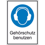 Gebots-Kombischild, Gehörschutz benutzen,