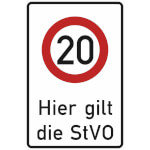 Verkehrsschild / Betriebs- und Privatkennzeichnung Zeichen: Zulässige Höchstgeschwindigkeit 20 km/h