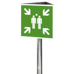 Fluchtwegschild-Dreieckskonstruktion Sammelstelle, Beschriftung 3-seitig, retroreflektierend