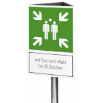 Fluchtwegschild-Dreieckskonstruktion Sammelstelle  und  max. 20  Zeichen Text nach Wahl