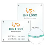 Individuell gefertigtes Praxis-/Kanzleischild Einscheiben-Sicherheitsglas 8,0 mm transparent, Ecken spitz, 4 Bohrungen