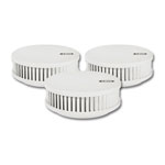 Drei Funk-Rauchwarnmelder, Rauchmelder mit festverbauter Batterie, 3V-Lithium-Batterie, optischer Sensor Rauch + Temperatur,