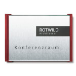 BOX Türschild rot in Edelstahloptik mit einer Abdeckung aus Sicherheitsglas