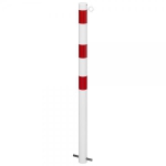 Stahl-Absperrpfosten rot/weiß mit Reflexstreifen zum Einbetonieren mit einer Seitenöse