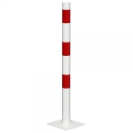 Stahl-Absperrpfosten rot/weiß mit Reflexstreifen zum Aufschrauben mit Bodenplatte