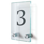 CRISTALLO Türschild rahmenlos aus 2 x 4 mm Sicherheitsglas mit hochwertigen Edelstahlhaltern