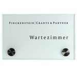 CRISTALLO Türschild rahmenlos aus 2 x 4 mm Sicherheitsglas mit hochwertigen Edelstahlhaltern