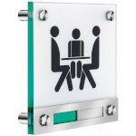 Cristallo Schild mit Frei-Besetzt-Anzeige rahmenlos aus 2 x 4 mm Sicherheitsglas mit hochwertigen Edelstahlhaltern