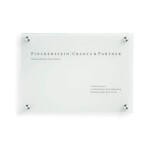 CRISTALLO Firmenschild Wegweiser rahmenlos aus 1 x 8 mm Sicherheitsglas mit hochwertigen Edelstahlhaltern