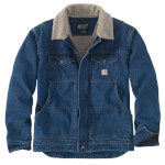 Carhartt Relaxed Denim Sherpa Lined Jeansjacke beech mit Sherpa-Fleece Besatz am Kragen