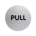 Piktogramm aus gebürstetem Edelstahl rund Türschild mit Aufschrift: Pull