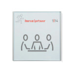 FRAME Türschild aus Sicherheitsglas und seitlichen Führungsschienen aus satiniertem Aluminium