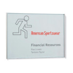 FRAME Türschild aus Sicherheitsglas und seitlichen Führungsschienen aus satiniertem Aluminium