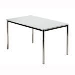 Büroeinrichtungen Besprechungstisch Tischplatte: Lichtgrau, umlaufender Stahlrahmen, Rahmen schwarz,