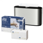 Tork Edelstahl-Tischspender Premiumset mit Multifold Handtücher Premium 2 lagig extra weich