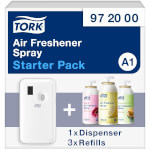Tork 972000 Lufterfrischer-Spray Starterpack Duftspender und 3 Refill Duftpatronen (Citrus, Floral und Fruit)