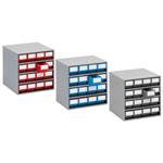 Treston Schubladenmagazin grauer Metallrahmen, Schubladenfarben: grau, rot, blau