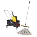 Vermop Nasswischwagen AQUVA 2x 17 l, VK 3 Presse gelb, mit Deichsel