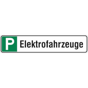 Parkplatzschild Symbol: P, Text:  Elektrofahrzeuge