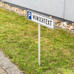 Parkplatzschild Symbol: P,  mit max. 20 Zeichen Text nach Wahl