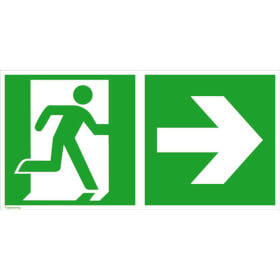 Fluchtwegschild - langnachleuchtend Notausgang rechts mit Zusatzzeichen:  Richtungsangabe rechts