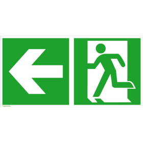 Fluchtwegschild - langnachleuchtend Notausgang links mit Zusatzzeichen:  Richtungsangabe links